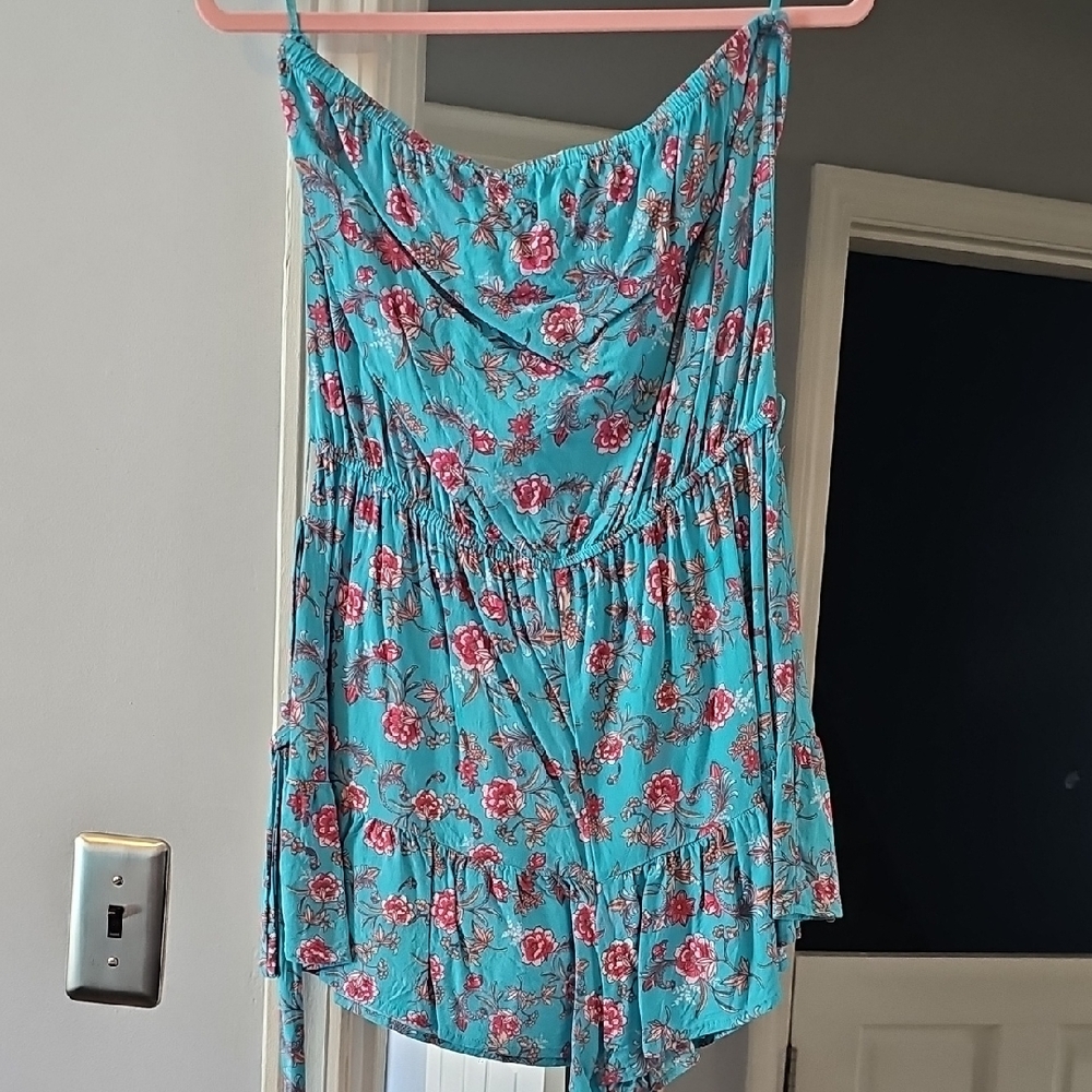 BeBop Turquoise and Pink Floral Romper